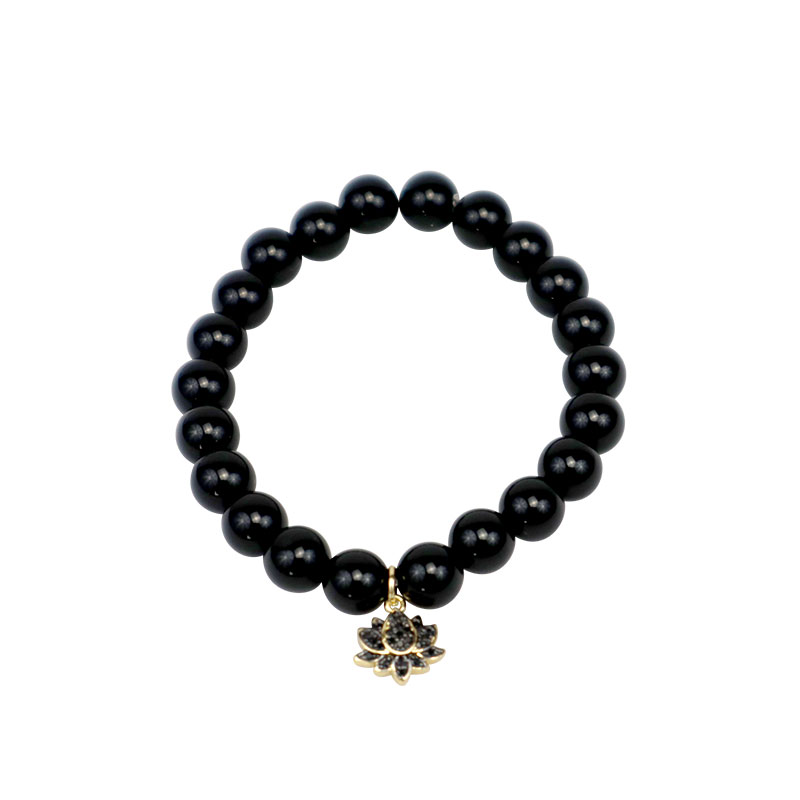 Little Lady B - Mother's Day 2022 Collection - Black Lotus Charm Bracelet - Black Obsidian