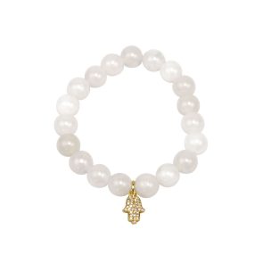 Little Lady B - Mother's Day 2022 Collection - Hamsa Hand/Hand of Fatima Bracelet - White Jade