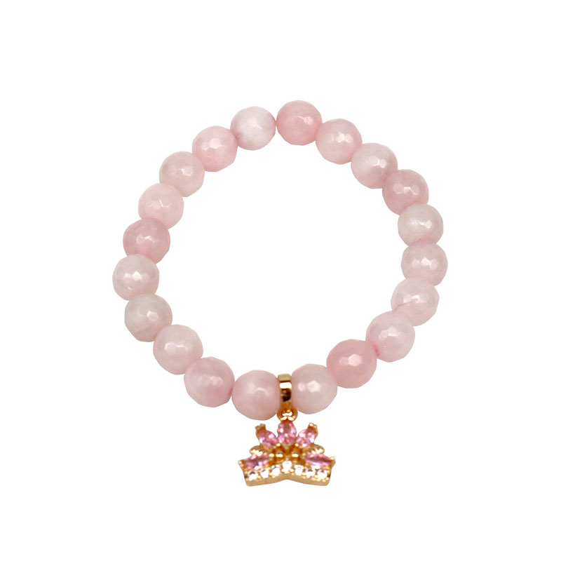 Little Lady B - Mother's Day 2022 Collection - Pearl Pink Lotus Flower Charm Bracelet - Faceted Rose Quartz