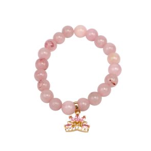 Little Lady B - Mother's Day 2022 Collection - Pearl Pink Lotus Flower Charm Bracelet - Rose Quartz