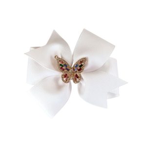 Little Lady B - Wonderland Collection - Pastel Butterfly Hair Bow - White
