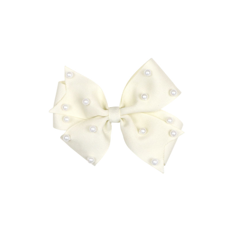 Little Lady B - Wonderland Collection - Pearl Hair Bows - Cream