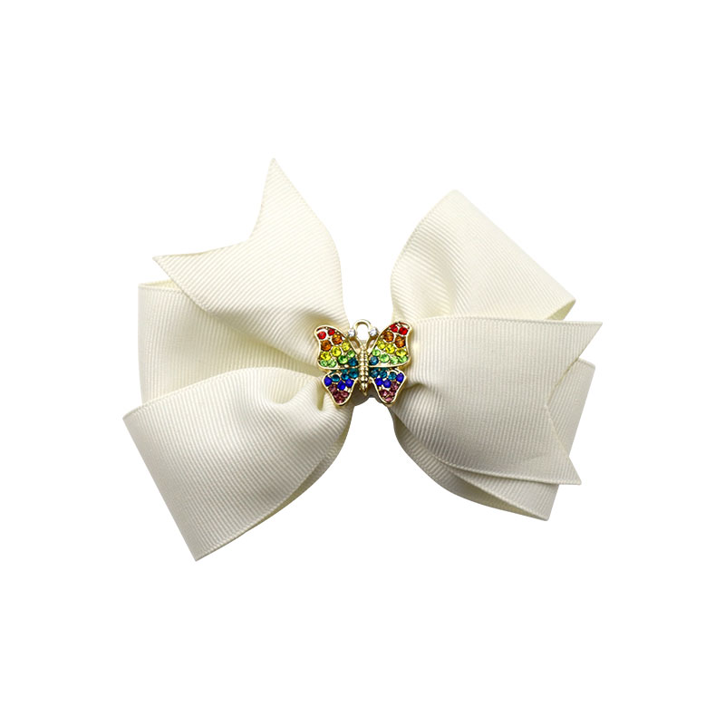 Little Lady B - Wonderland Collection - Rainbow Hair Bows - Cream