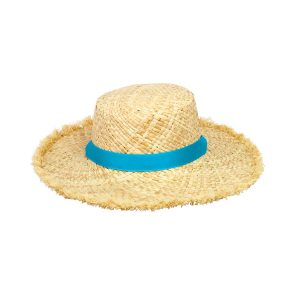 Little Lady B - Wonderland Collection - Raw Edges Raffia Ribbon Straw Hat - Blue 01