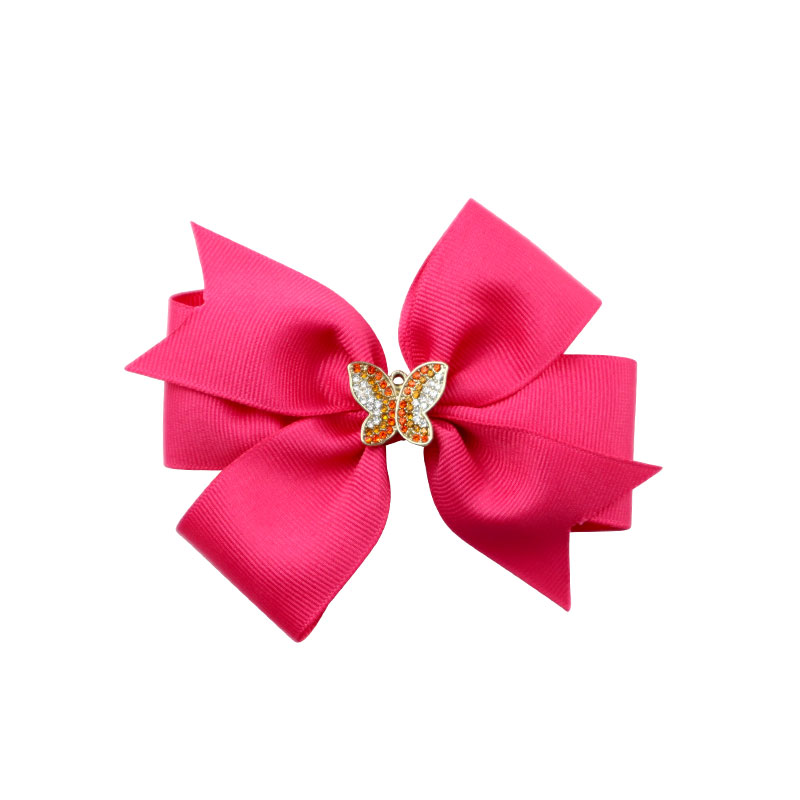 Little Lady B - Wonderland Collection - Silver Butterfly Hair Bows - Fuchsia