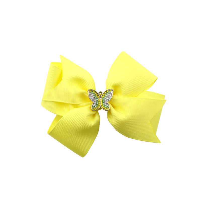 Little Lady B - Wonderland Collection - Silver Butterfly Hair Bows - Yellow