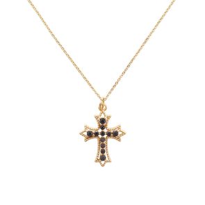 Little Lady B. - Wild Nature Collection - 18K Gold Plated Black Greek Cross Pendant Necklace