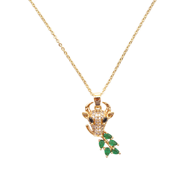 Little Lady B. - Wild Nature Collection - 18K Gold Plated Clear/Green Cow Pendant Necklace