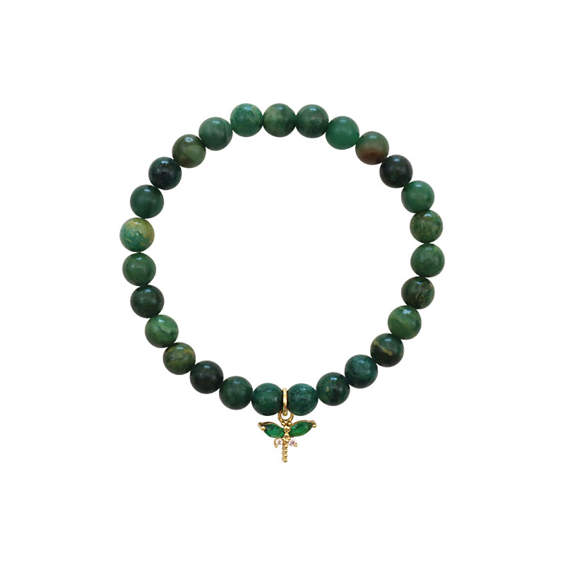 Little Lady B. - Wild Nature Collection - 18K Gold Plated Dragonfly Charm Bracelet - African Jade
