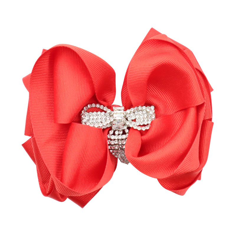 Little Lady B - Wild Nature Collection - Dangling Rhinestone Bow Hair Bows - Red