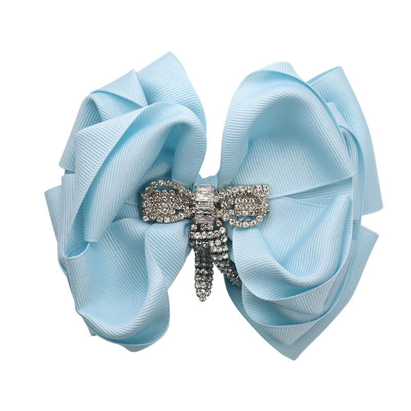 Little Lady B - Wild Nature Collection - Dangling Rhinestone Bow Hair Bows - Sky Blue