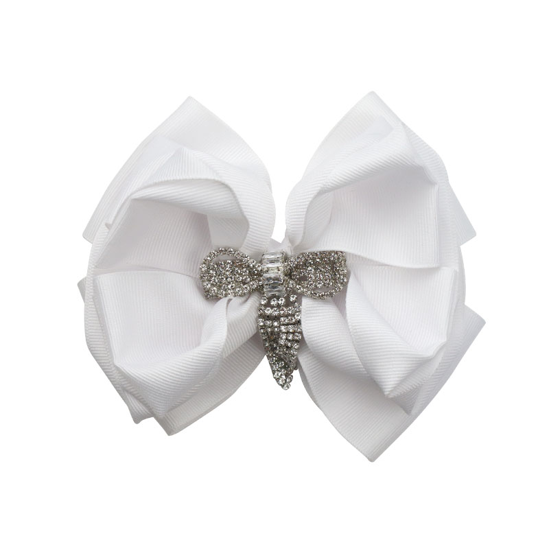 Little Lady B - Wild Nature Collection - Dangling Rhinestone Bow Hair Bows - White