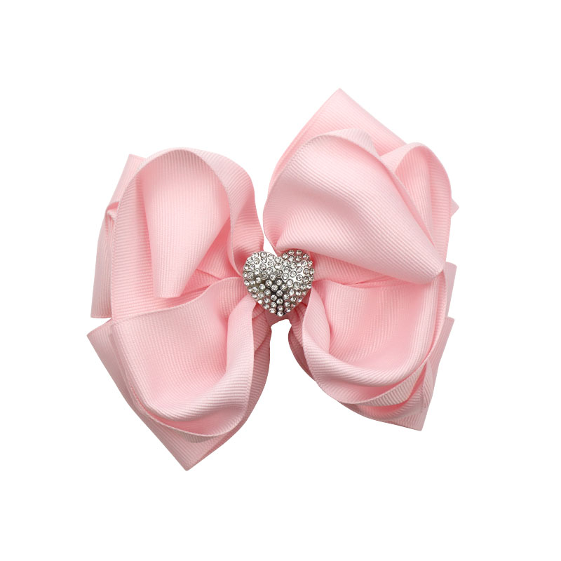 Little Lady B - Wild Nature Collection - Rhinestone Heart Hair Bows - Baby Pink
