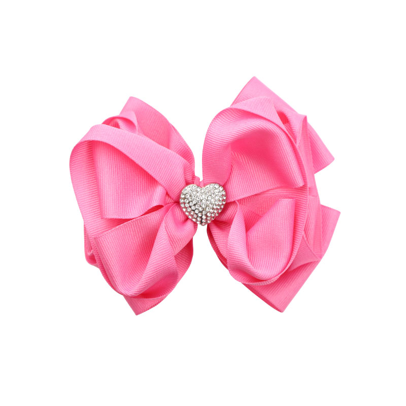 Little Lady B - Wild Nature Collection - Rhinestone Heart Hair Bows - Barbie Pink