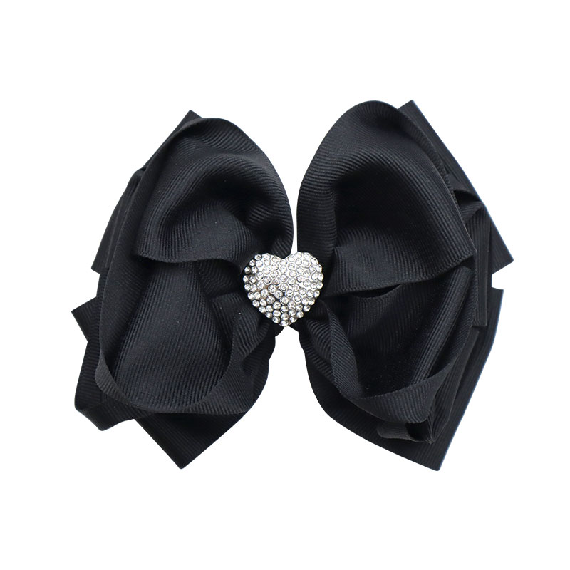 Little Lady B - Wild Nature Collection - Rhinestone Heart Hair Bows - Black