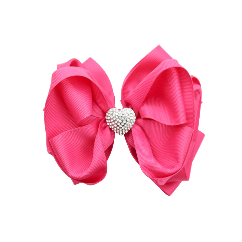 Little Lady B - Wild Nature Collection - Rhinestone Heart Hair Bows - Hot Pink