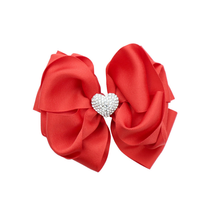 Little Lady B - Wild Nature Collection - Rhinestone Heart Hair Bows - Red