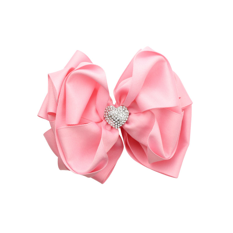 Little Lady B - Wild Nature Collection - Rhinestone Heart Hair Bows - Rose Pink