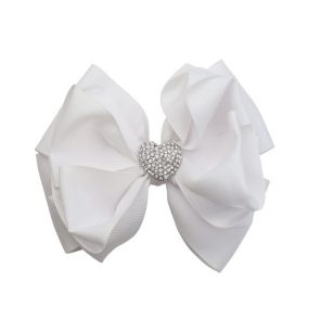Little Lady B - Wild Nature Collection - Rhinestone Heart Hair Bows - White