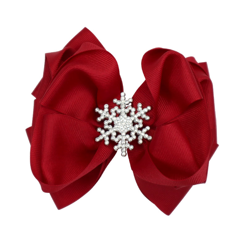 Little Lady B - Glistening Holiday - Rhinestone Snowflake Bow - Cranberry Red - 01
