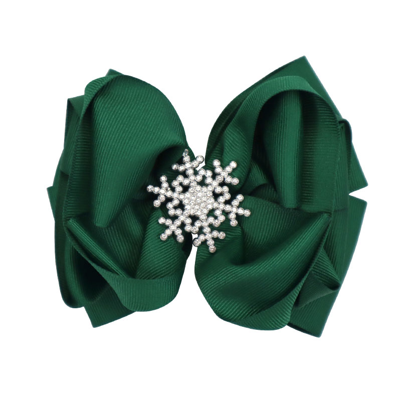 Little Lady B - Glistening Holiday - Rhinestone Snowflake Bow - Forest Green - 01