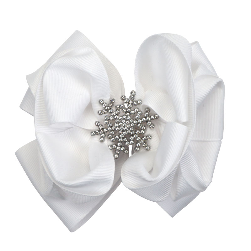 Little Lady B - Glistening Holiday - Rhinestone Snowflake Bow - White - 01