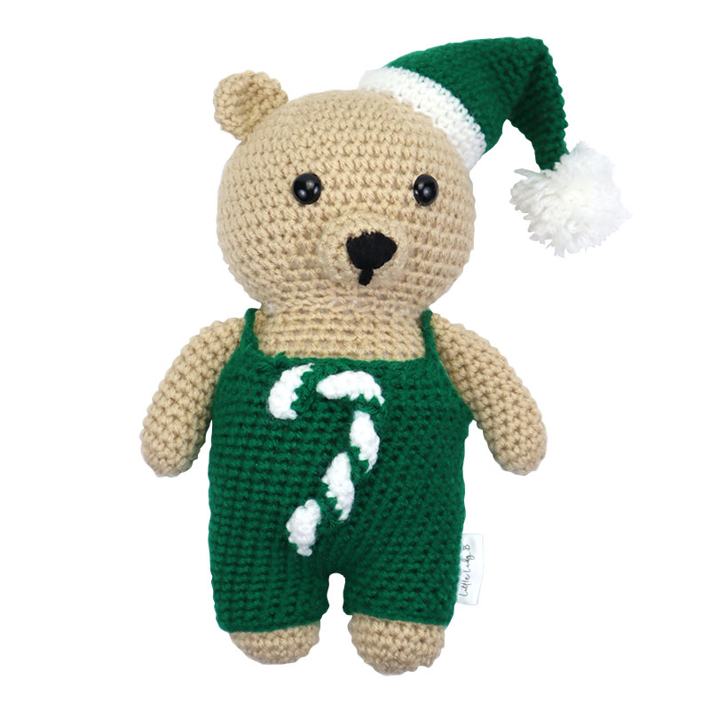 Little Lady B - Glistening Holiday Collection - Santa Bao Bear Tan Emerald Green - 01
