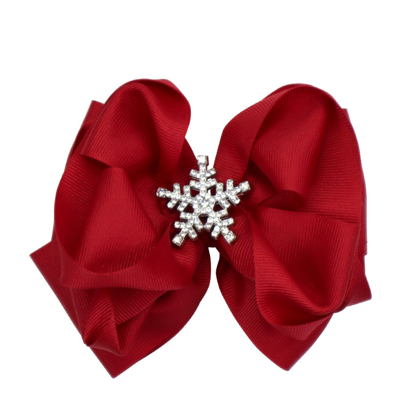 Little Lady B - Glistening Holiday - Star Rhinestone Snowflake Bow - Cranberry Red - 01