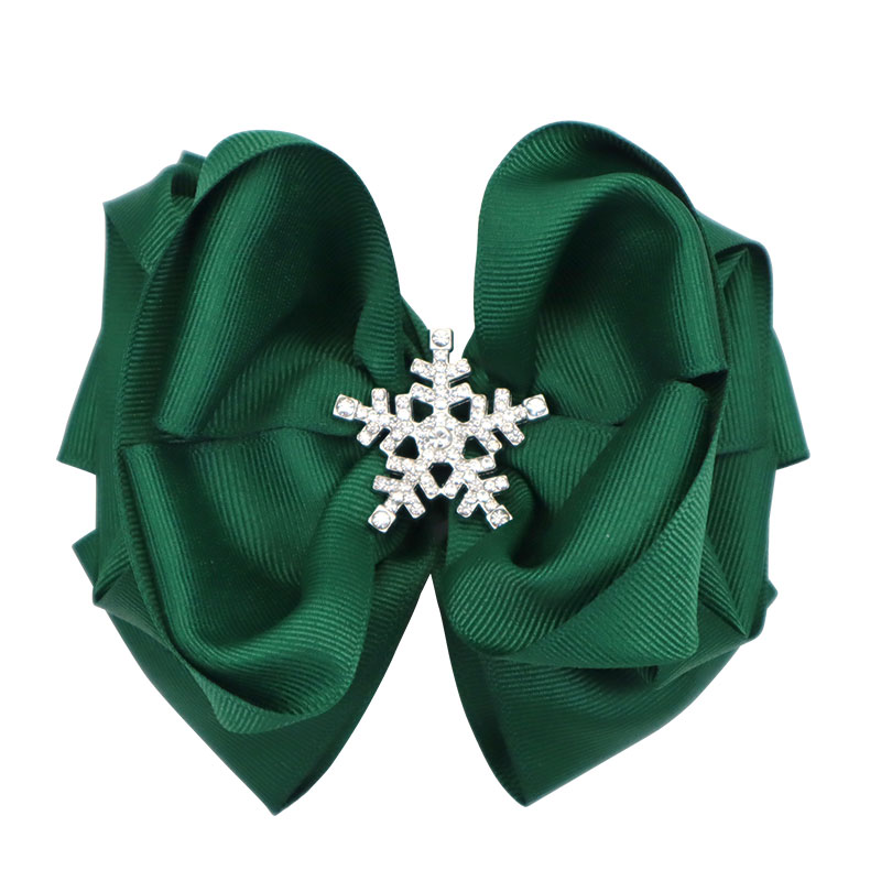 Little Lady B - Glistening Holiday - Star Rhinestone Snowflake Bow - Forest Green - 01