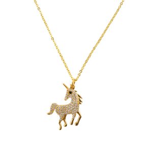 Little Lady B - Enchanted Garden Collection - 18k Gold Plated Cubic Zirconia Unicorn Pendant Necklace