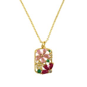 Little Lady B - Enchanted Garden Collection - 18k Gold Plated Pink Flower Pendant Necklace