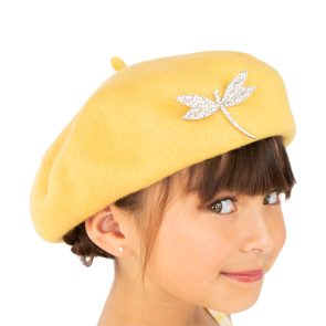 Little Lady B. - Hidden Haven Collection - Silver Dragonfly Pin Beret Yellow 01